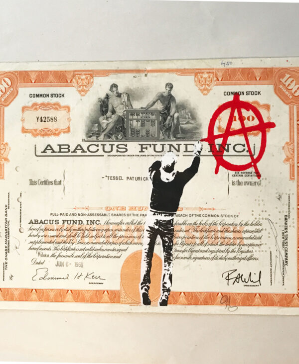 Anarchist- Stencil on Vintage share certificate