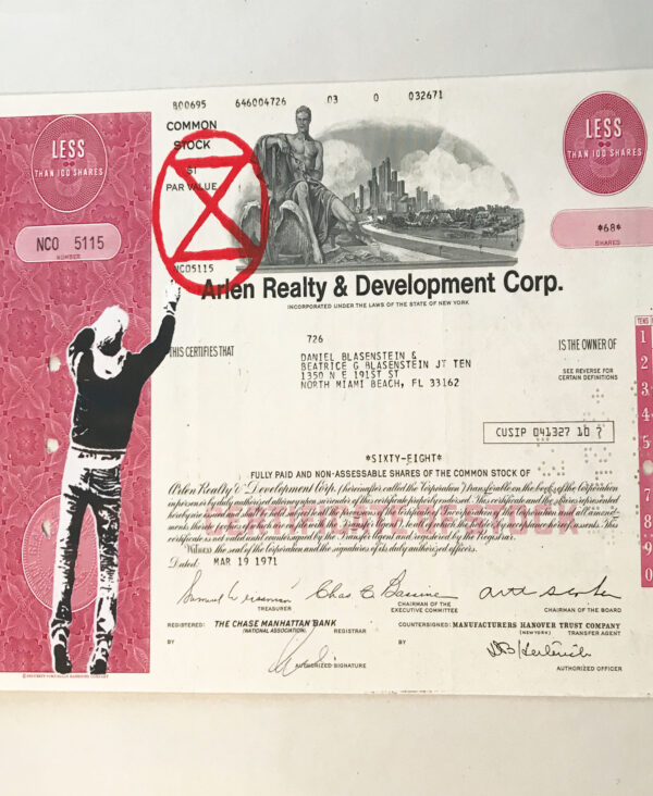 Extinction Rebellion Activist - Stencil on Vintage share certificate