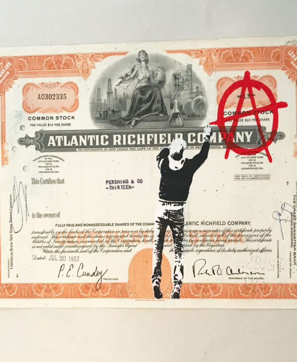 Anarchist- Stencil on Vintage share certificate