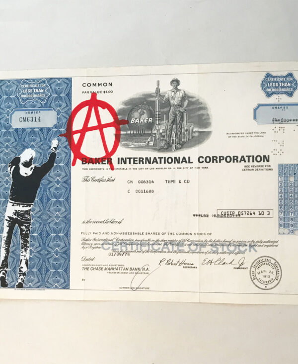 Anarchist- Stencil on Vintage share certificate