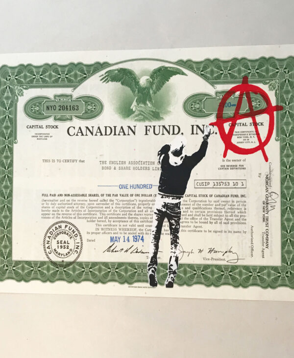 Anarchist- Stencil on Vintage share certificate