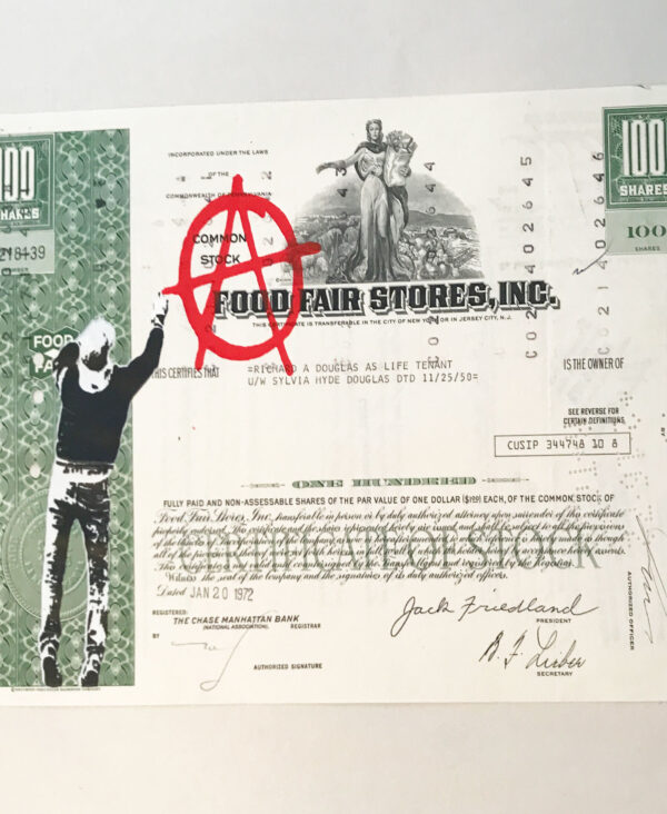 Anarchist- Stencil on Vintage share certificate