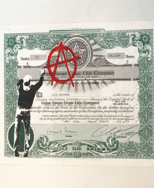 Anarchist- Stencil on Vintage share certificate