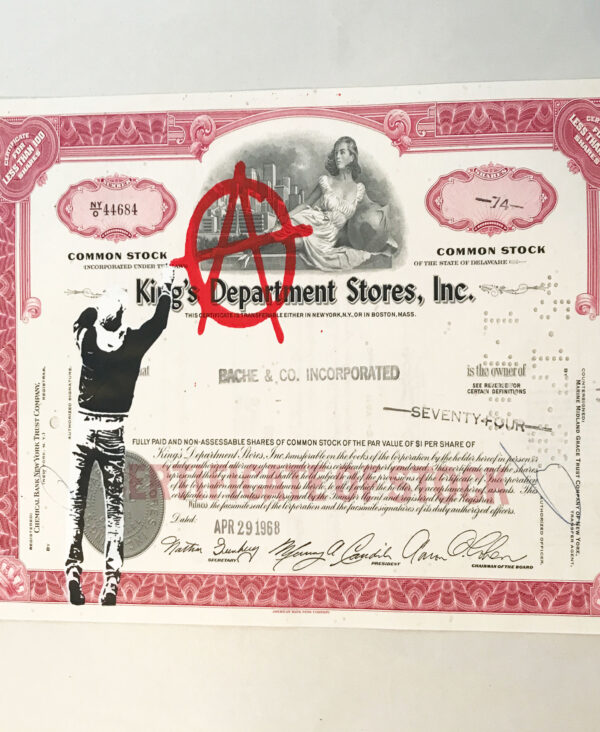 Anarchist- Stencil on Vintage share certificate