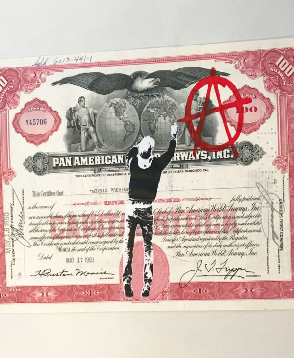 Anarchist- Stencil on Vintage share certificate