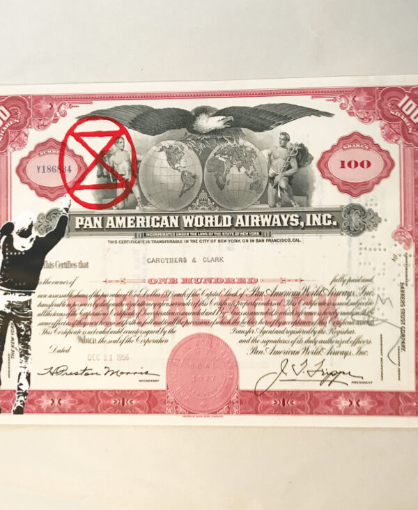 Extinction Rebellion Activist - Stencil on Vintage share certificate