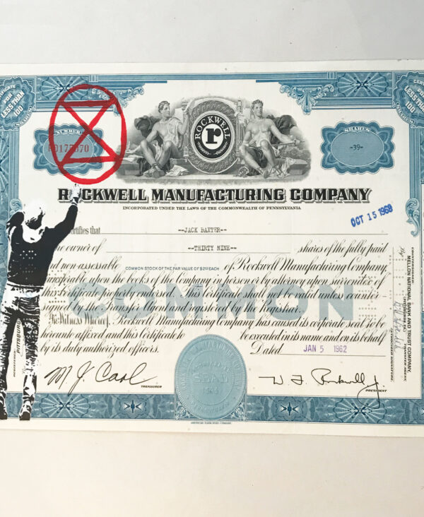 Extinction Rebellion Activist - Stencil on Vintage share certificate